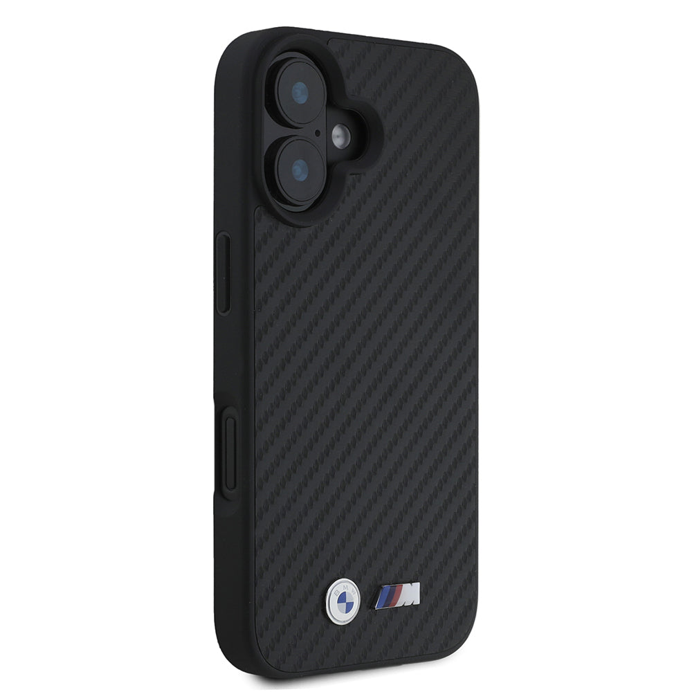 Apple iPhone 16 Kılıf BMW Orjinal Lisanslı Karbon Fiber Tasarımlı ve Metal Logolu PU Deri Kapak