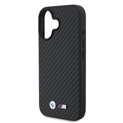 Apple iPhone 16 Kılıf BMW Orjinal Lisanslı Karbon Fiber Tasarımlı ve Metal Logolu PU Deri Kapak