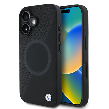 Apple iPhone 16 Kılıf BMW Orjinal Lisanslı M-safe Şarj Özellikli Metal Logolu Yarım Dokulu Circle Deri Kapak