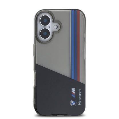 Apple iPhone 16 Kılıf BMW Orjinal Lisanslı Yarı Transparan M Dizayn Çizgili Kapak