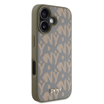 Apple iPhone 16 Kılıf DKNY Orjinal Lisanslı M-safe Şarj Özellikli 3D Yazılı Grid Pattern Kapak