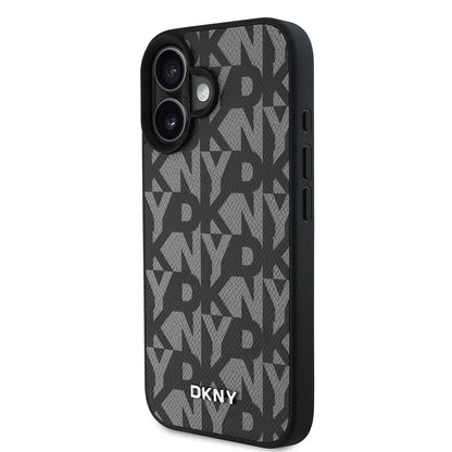 Apple iPhone 16 Kılıf DKNY Orjinal Lisanslı M-safe Şarj Özellikli 3D Yazılı Grid Pattern Kapak