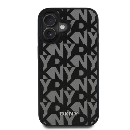 Apple iPhone 16 Kılıf DKNY Orjinal Lisanslı M-safe Şarj Özellikli 3D Yazılı Grid Pattern Kapak