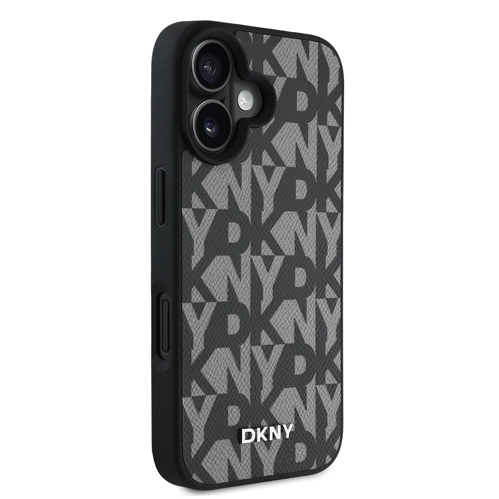 Apple iPhone 16 Kılıf DKNY Orjinal Lisanslı M-safe Şarj Özellikli 3D Yazılı Grid Pattern Kapak