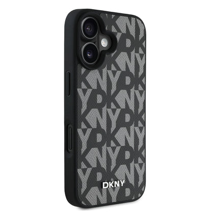 Apple iPhone 16 Kılıf DKNY Orjinal Lisanslı M-safe Şarj Özellikli 3D Yazılı Grid Pattern Kapak