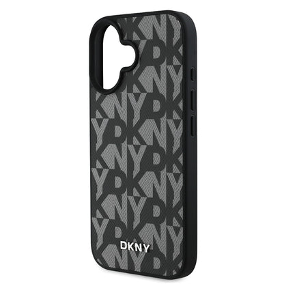 Apple iPhone 16 Kılıf DKNY Orjinal Lisanslı M-safe Şarj Özellikli 3D Yazılı Grid Pattern Kapak