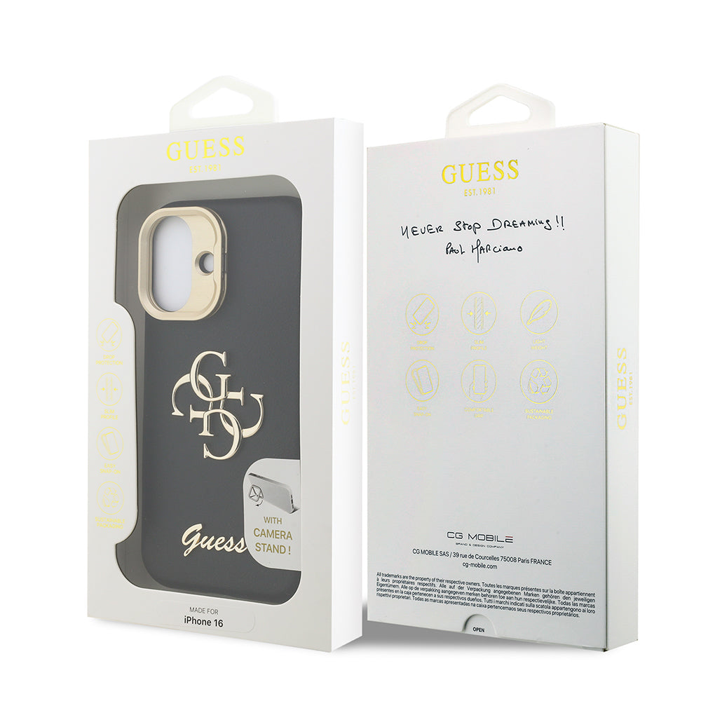 Apple iPhone 16 Kılıf Guess Orjinal Lisanslı Grained Yazı Logolu Kamera Standlı Kapak