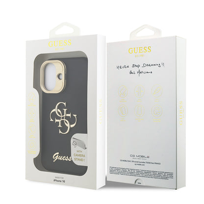 Apple iPhone 16 Kılıf Guess Orjinal Lisanslı Grained Yazı Logolu Kamera Standlı Kapak
