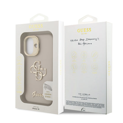 Apple iPhone 16 Kılıf Guess Orjinal Lisanslı Grained Yazı Logolu Kamera Standlı Kapak