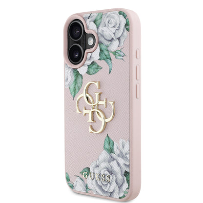 Apple iPhone 16 Kılıf Guess Orjinal Lisanslı Gül Baskılı Büyük Metal Logo Dizaynlı Kapak