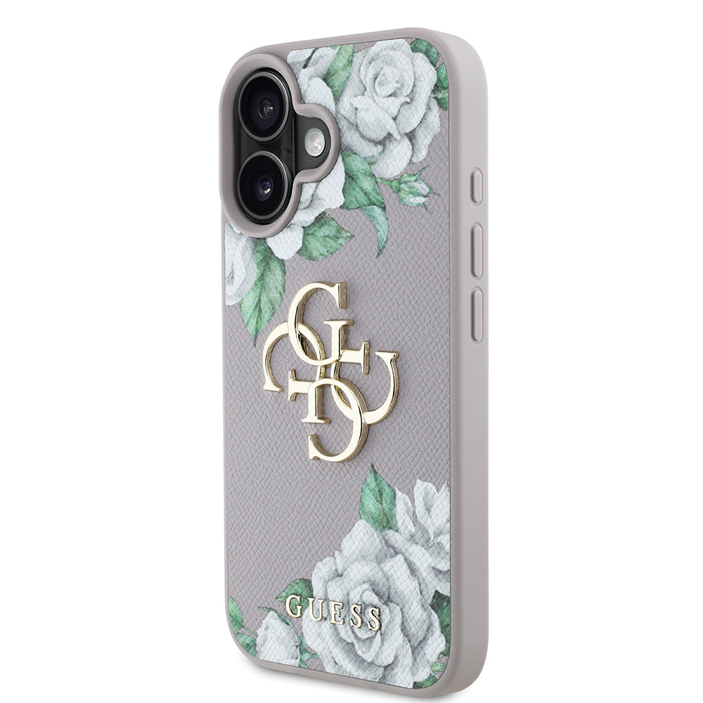 Apple iPhone 16 Kılıf Guess Orjinal Lisanslı Gül Baskılı Büyük Metal Logo Dizaynlı Kapak