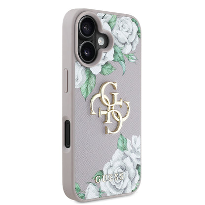 Apple iPhone 16 Kılıf Guess Orjinal Lisanslı Gül Baskılı Büyük Metal Logo Dizaynlı Kapak