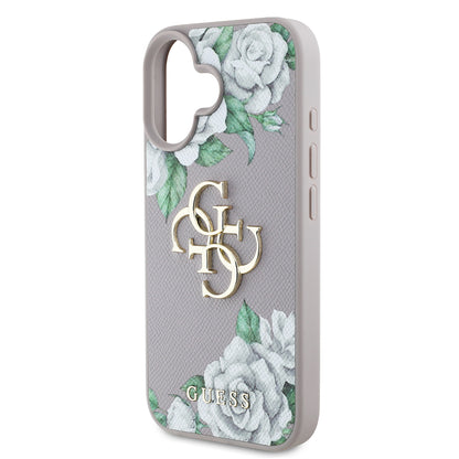 Apple iPhone 16 Kılıf Guess Orjinal Lisanslı Gül Baskılı Büyük Metal Logo Dizaynlı Kapak