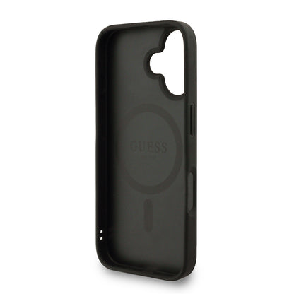 Apple iPhone 16 Kılıf Guess Orjinal Lisanslı M-safe Şarj Özellikli PU Deri Bilek Askı İpli Yazı Logolu Kapak