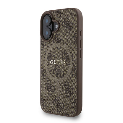 Apple iPhone 16 Kılıf Guess Orjinal Lisanslı M-safe Şarj Özellikli PU Deri Bilek Askı İpli Yazı Logolu Kapak
