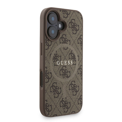 Apple iPhone 16 Kılıf Guess Orjinal Lisanslı M-safe Şarj Özellikli PU Deri Bilek Askı İpli Yazı Logolu Kapak