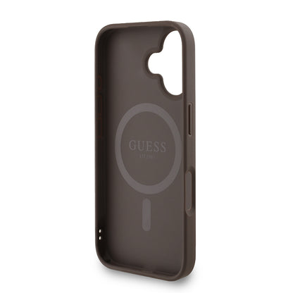Apple iPhone 16 Kılıf Guess Orjinal Lisanslı M-safe Şarj Özellikli PU Deri Bilek Askı İpli Yazı Logolu Kapak