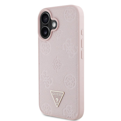 Apple iPhone 16 Kılıf Guess Orjinal Lisanslı M-safe Şarj Özellikli Sıcak Baskılı Üçgen Logolu PU Deri Peony Kapak