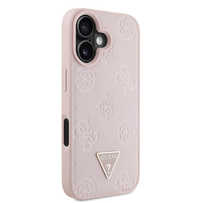 Apple iPhone 16 Kılıf Guess Orjinal Lisanslı M-safe Şarj Özellikli Sıcak Baskılı Üçgen Logolu PU Deri Peony Kapak