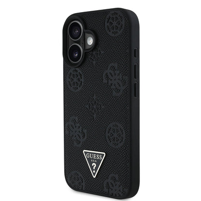 Apple iPhone 16 Kılıf Guess Orjinal Lisanslı M-safe Şarj Özellikli Sıcak Baskılı Üçgen Logolu PU Deri Peony Kapak