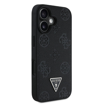 Apple iPhone 16 Kılıf Guess Orjinal Lisanslı M-safe Şarj Özellikli Sıcak Baskılı Üçgen Logolu PU Deri Peony Kapak