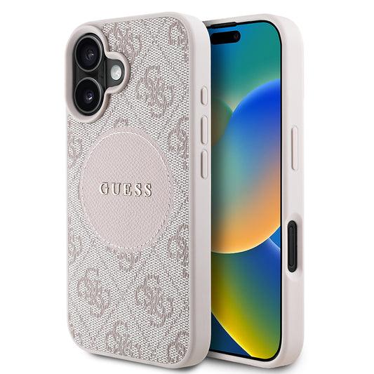Apple iPhone 16 Kılıf Guess Orjinal Lisanslı M-safe Şarj Özellikli Yazı Logolu Circle Classic Kapak