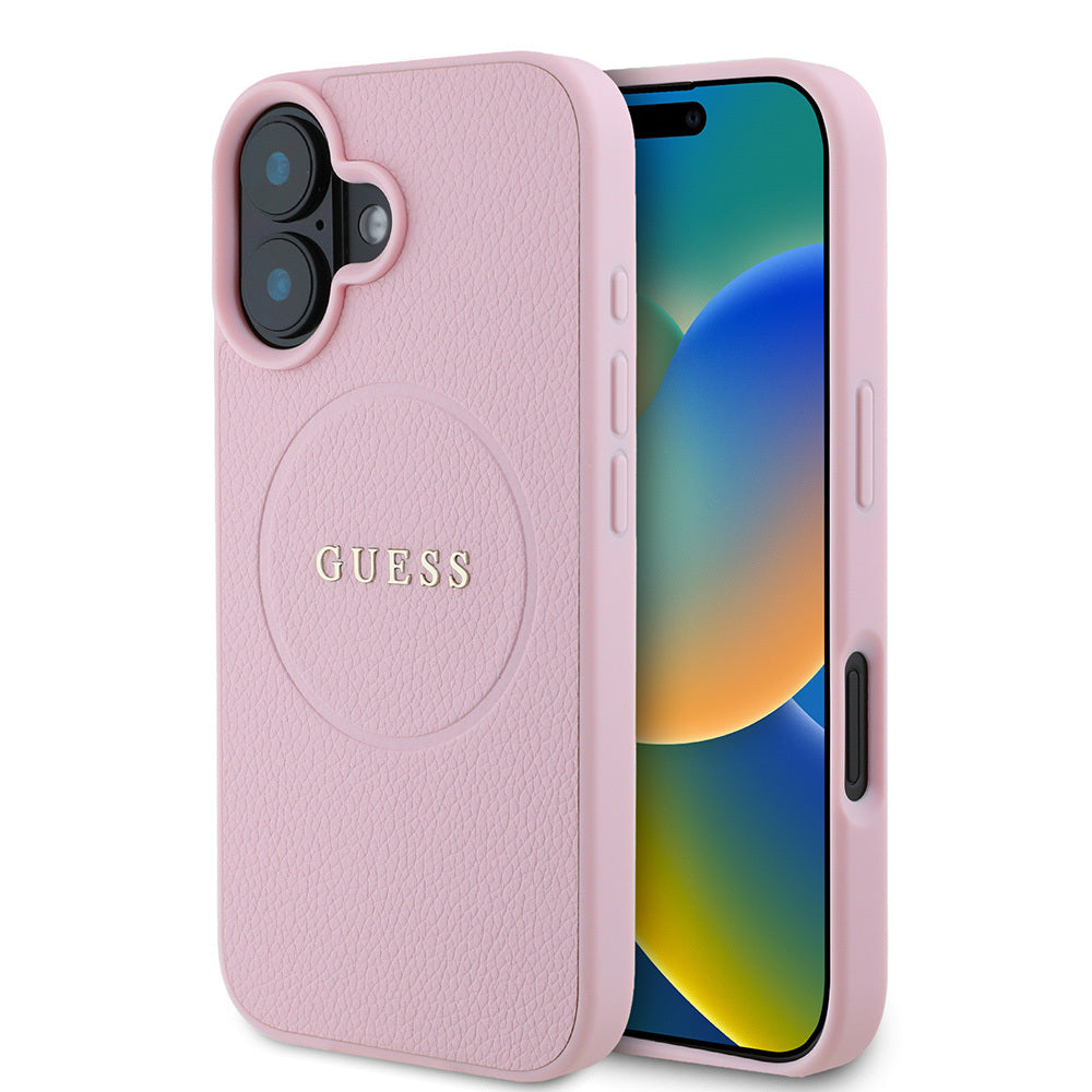 Apple iPhone 16 Kılıf Guess Orjinal Lisanslı M-safe Şarj Özellikli Yazı Logolu Grained Kapak