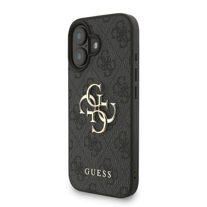 Apple iPhone 16 Kılıf Guess Orjinal Lisanslı PU Deri Bilek Askı İpli Metal Büyük 4G ve Yazı Logolu Kapak