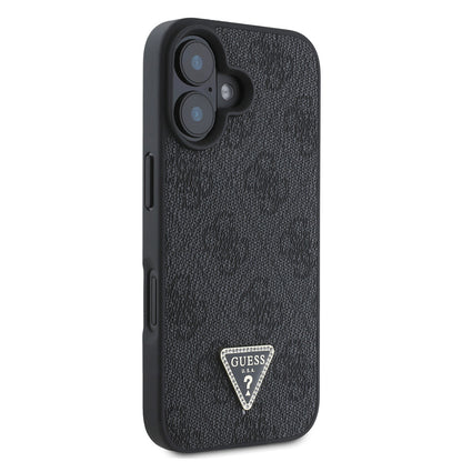 Apple iPhone 16 Kılıf Guess Orjinal Lisanslı PU Deri Taşlı Üçgen Logo 4G Desenli Strass Kapak