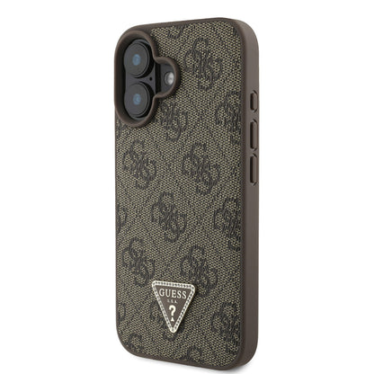 Apple iPhone 16 Kılıf Guess Orjinal Lisanslı PU Deri Taşlı Üçgen Logo 4G Desenli Strass Kapak