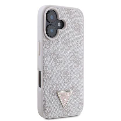 Apple iPhone 16 Kılıf Guess Orjinal Lisanslı PU Deri Taşlı Üçgen Logo 4G Desenli Strass Kapak