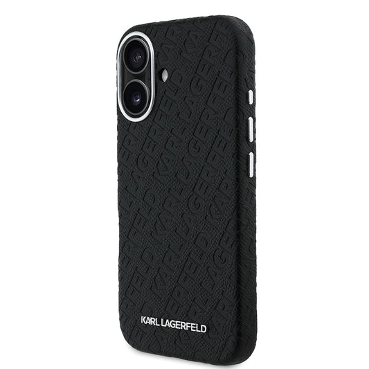 Apple iPhone 16 Kılıf Karl Lagerfeld Orjinal Lisanslı PU Deri Damgalı Metal Yazı Logolu Kapak