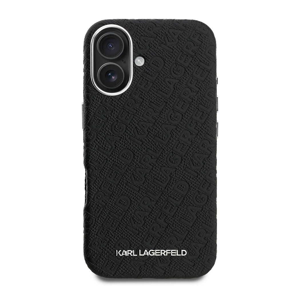 Apple iPhone 16 Kılıf Karl Lagerfeld Orjinal Lisanslı PU Deri Damgalı Metal Yazı Logolu Kapak