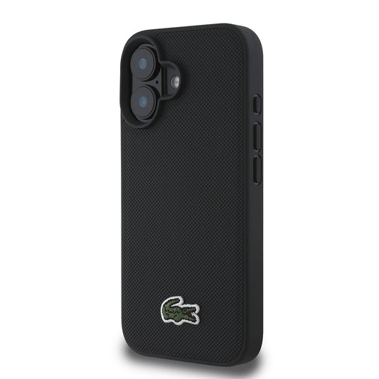 Apple iPhone 16 Kılıf Lacoste Orjinal Lisanslı PU Pike Desenli Arka Yüzey İkonik Timsah Dokuma Logolu Kapak + Type-C Kablo 1.5m