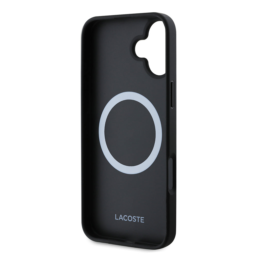 Apple iPhone 16 Kılıf Lacoste Orjinal Lisanslı PU Pike Desenli Arka Yüzey İkonik Timsah Dokuma Logolu Kapak + Type-C Kablo 1.5m