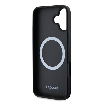 Apple iPhone 16 Kılıf Lacoste Orjinal Lisanslı PU Pike Desenli Arka Yüzey İkonik Timsah Dokuma Logolu Kapak + Type-C Kablo 1.5m