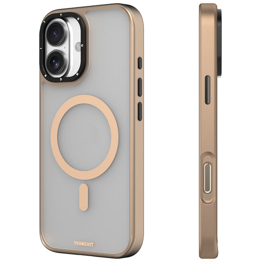Apple iPhone 16 Kılıf M-safe Şarj Özellikli Cam Arka Yüzey TPU Youngkit Gemstone Serisi Kapak