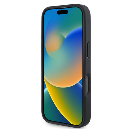 Apple iPhone 16 Kılıf Mercedes Benz Orjinal Lisanslı M-safe Şarj Özellikli 3D Metal Logolu Mavi Yatay Eğri Çizgili Deri Kapak