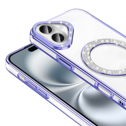 Apple iPhone 16 Kılıf Pırlanta Taş Tasarımlı M-safe Şarj Özellikli Zore Karetta Silikon Kapak