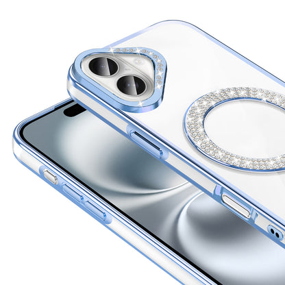 Apple iPhone 16 Kılıf Pırlanta Taş Tasarımlı M-safe Şarj Özellikli Zore Karetta Silikon Kapak