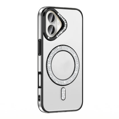 Apple iPhone 16 Kılıf Pırlanta Taş Tasarımlı M-safe Şarj Özellikli Zore Karetta Silikon Kapak