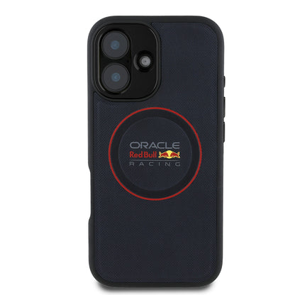 Apple iPhone 16 Kılıf Redbull Orjinal Lisanslı M-safe Şarj Özellikli Kırmızı Halka ve Logo Kabartmalı PU Deri Kapak