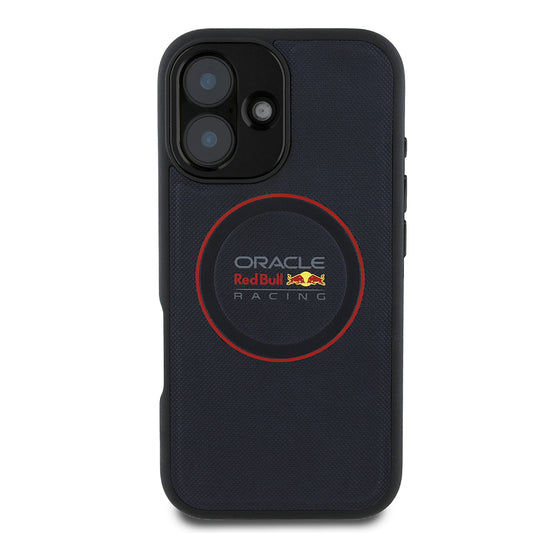Apple iPhone 16 Kılıf Redbull Orjinal Lisanslı M-safe Şarj Özellikli Kırmızı Halka ve Logo Kabartmalı PU Deri Kapak