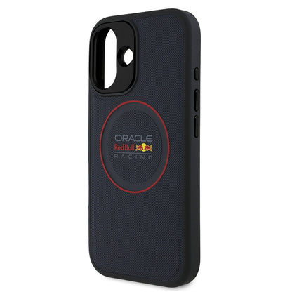 Apple iPhone 16 Kılıf Redbull Orjinal Lisanslı M-safe Şarj Özellikli Kırmızı Halka ve Logo Kabartmalı PU Deri Kapak