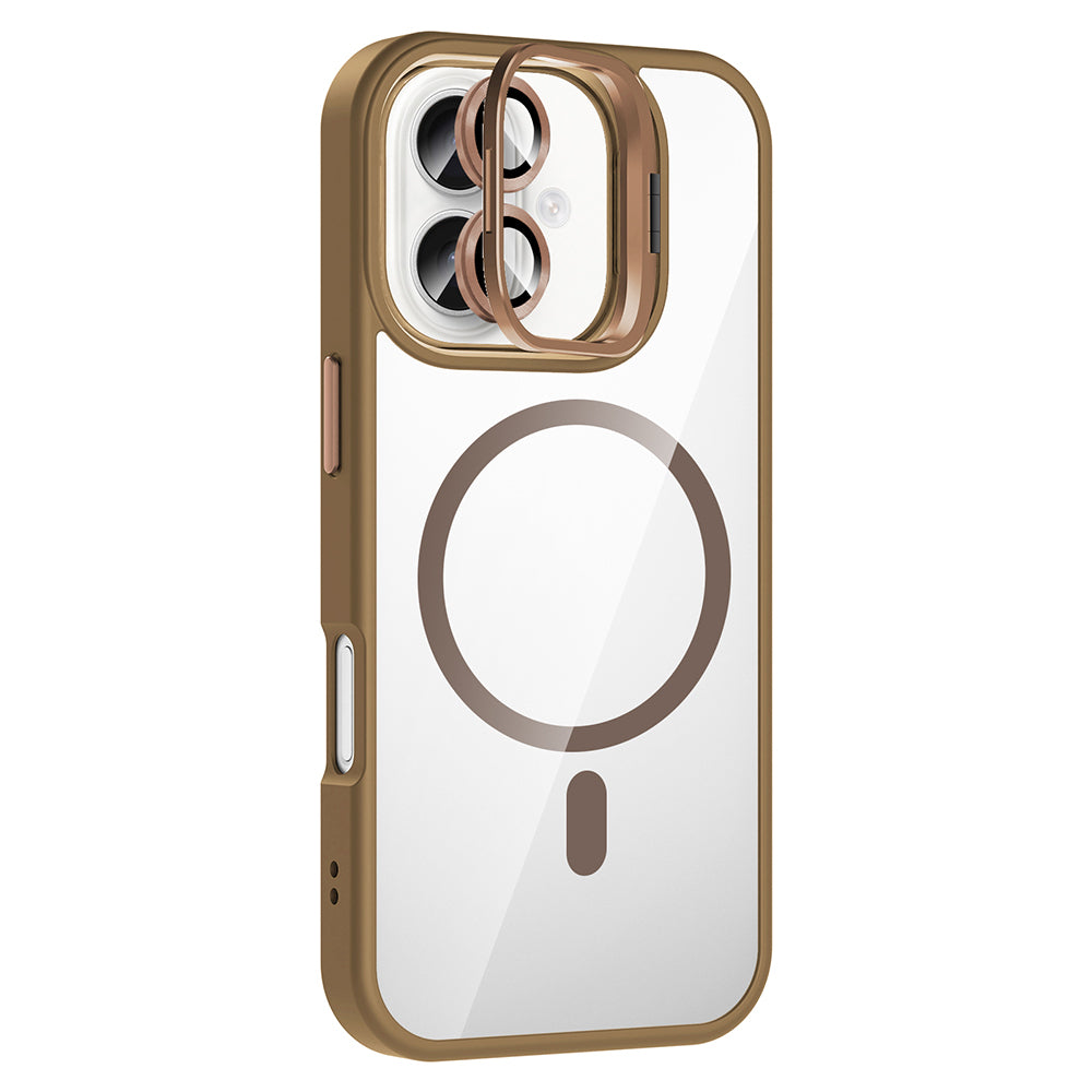 Apple iPhone 16 Kılıf Standlı ve Kamera Lens Hediyeli M-Safe Şarj Özellikli Zore Etro Kapak