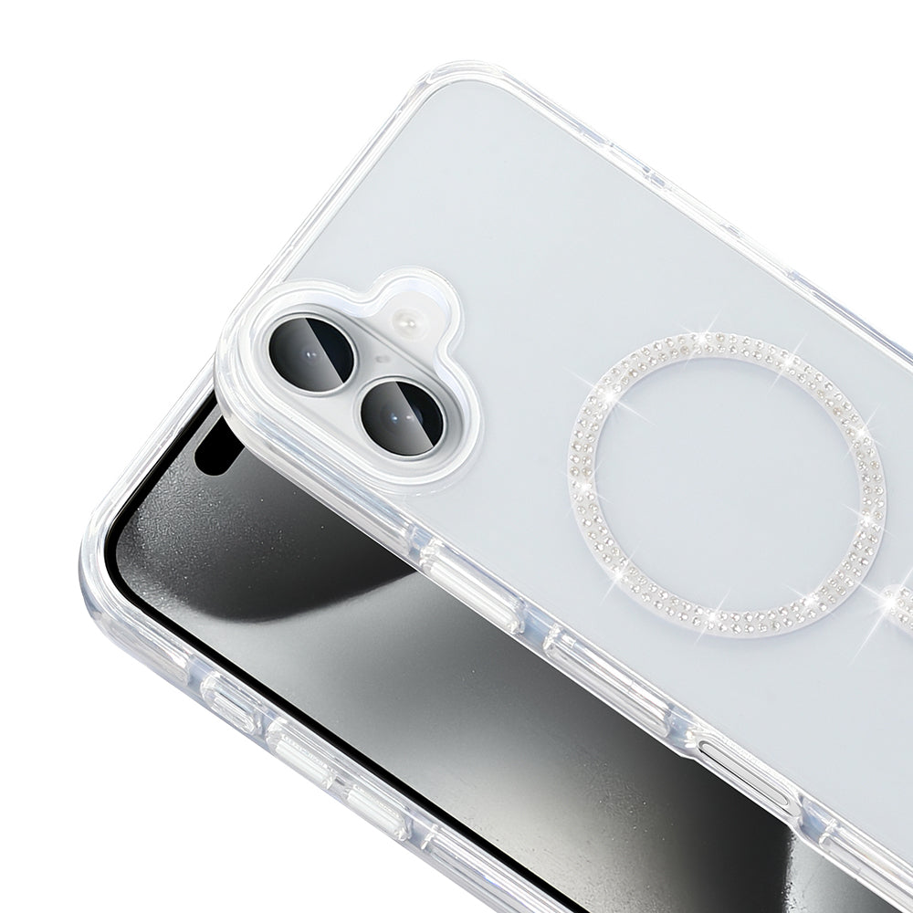 Apple iPhone 16 Kılıf Taşlı Tasarım M-safe Şarj Özellikli Zore Koment Silikon Kapak