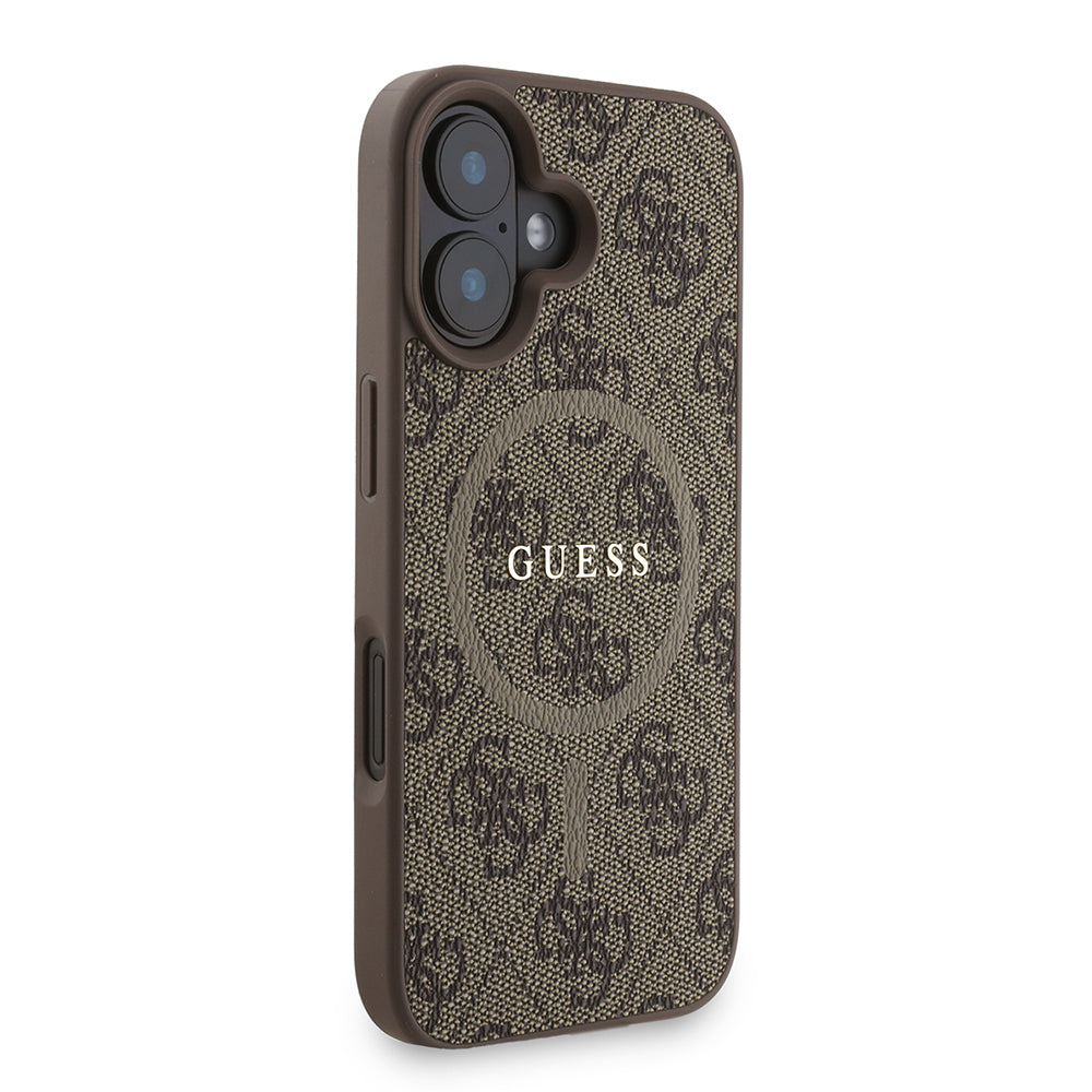 Apple iPhone 16 Plus Kılıf Guess Orjinal Lisanslı M-safe Şarj Özellikli PU Deri Bilek Askı İpli Yazı Logolu Kapak
