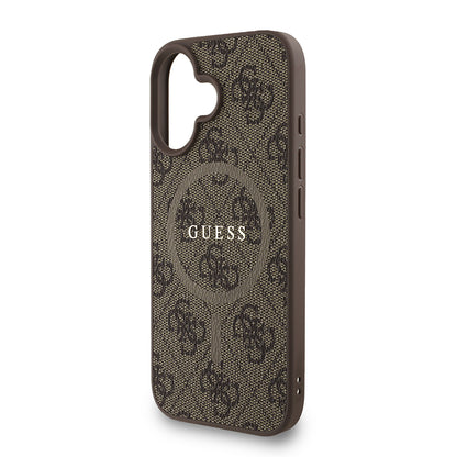 Apple iPhone 16 Plus Kılıf Guess Orjinal Lisanslı M-safe Şarj Özellikli PU Deri Bilek Askı İpli Yazı Logolu Kapak