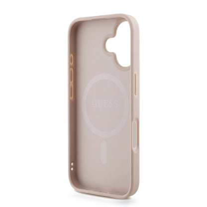 Apple iPhone 16 Plus Kılıf Guess Orjinal Lisanslı M-safe Şarj Özellikli PU Deri Bilek Askı İpli Yazı Logolu Kapak