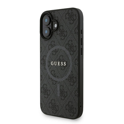 Apple iPhone 16 Plus Kılıf Guess Orjinal Lisanslı M-safe Şarj Özellikli PU Deri Bilek Askı İpli Yazı Logolu Kapak